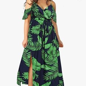 Milumia Women Plus Size Cold Shoulder Maxi Wedding Guest Split Dress x1